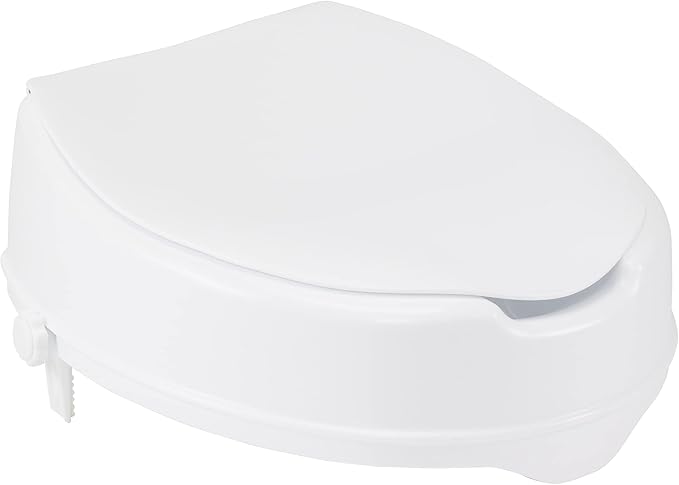 Drive Medical Raised Toilet Seat with Lock and Lid, 4 Inch | Raised Toilet Seat Includes Lock and Lid for Added Stability, Hygiene and Comfort on Standard Toilet Bowls
