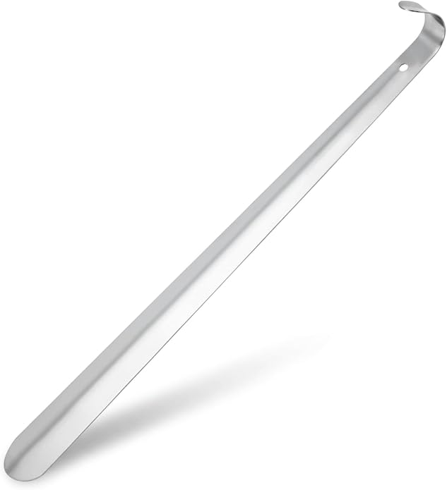 Metal Shoe Horn, Stainless Steel Shoe Spoon for Shoes | Stainless steel, smooth rounded edges, hanging hole, curved handle, lightweight design for sneakers, boots, closets, travel
