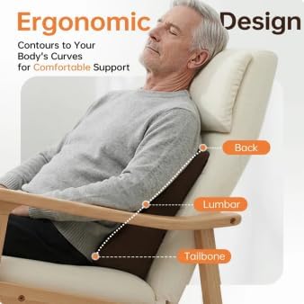 Vekkia Lumbar Support Pillow for Recliner, Ergonomic Back Support for Couch – Improve Posture, Relieve Back Pain for Long Sitting & Elderly, for Armchair & Sofa, Removable Cover, Brown