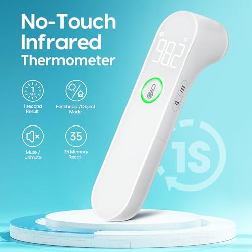 Viproud Thermometer for Adults and Kids, Fast Accurate Baby Thermometer | 1 second Result, Fever Alarm, Mute Mode, Body & Object Mode, 35 Memory Recall, Baby Essentials, Lifetime Support