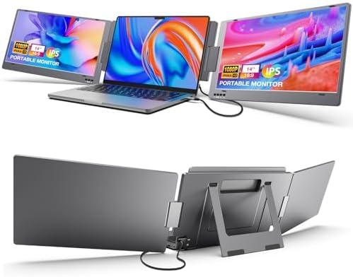 KYY Laptop Screen Extender, 14'' FHD 1080P USB-C Portable Monitor, IPS Computer Monitor, Dual Monitor for Triple Screen, for 12"-16" Laptop (Mac, Wins, Android) Driver Need