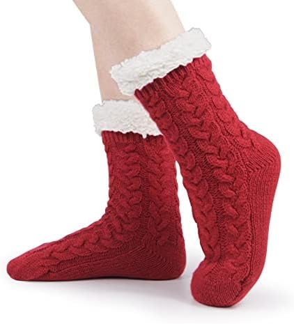 BenSorts Women Winter Thick Slipper Socks with Grippers Non Slip Warm Fuzzy Socks Christmas Gifts