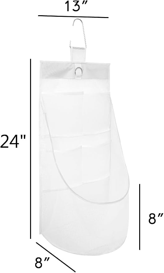 ALYER Hanging Mesh Bathroom Organizer,Durable Shower Caddy,Net Storage Bag for Closet Nursery Office Dorm RV Toys Cosmetics Sundries (White, 24" H * 13" W * 8" D)