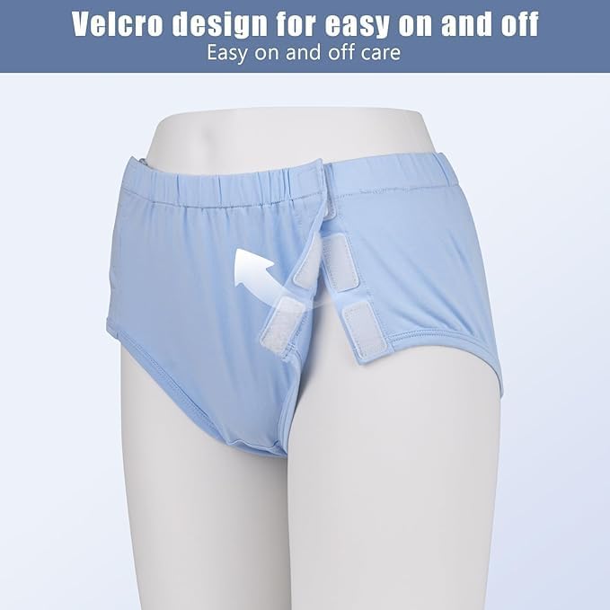 Comfortable Adaptive Underwear - Hospital-Ready Undergarments for Elderly Women with Easy Closure and Elastic Design, Ideal for Post-Surgery and Incontinence Care (Pink+Blue, Large)