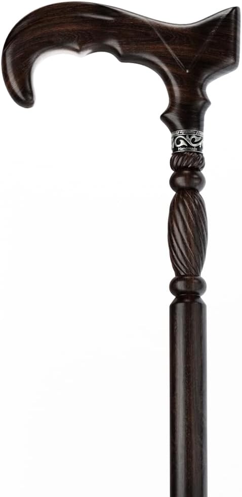 URFORESTIC Handmade Wooden Walking Cane,Solid Wooden Cane for Men and Women, Ergonomic Walking Stick for Senior, Elderly,36 Inch Height(Dark Brown)