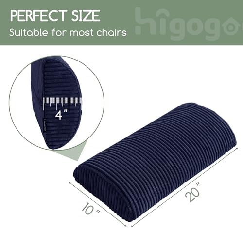 HIGOGOGO Lumbar Support Pillow for Recliner Chair/Accent Chair/Couch, Memory Foam Back Support Cushion for Elderly, Recliner Cushions for Back Rest, Pain Relief, Reading, Washable Cover, Navy