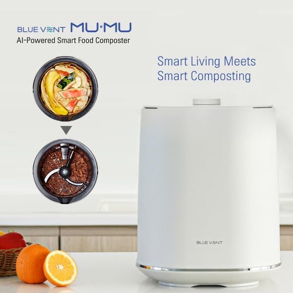 THINKWARE BLUEVENT MUMU Smart AI Electric Food Composter, 4L, Odorless | Quiet 20 dB, Green Mode, kitchen countertop size, turns food waste into compost in 4-8 hours