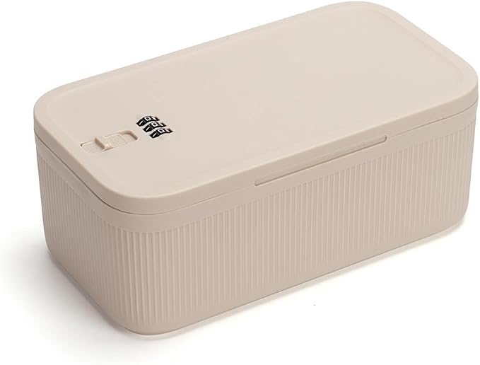 Lockable Storage Box,Medicine Lock Box Travel Case,Refrigerator Bin Container for Food,Medicines,Snacks,Locking Mobile Cell Phone Device Jail,Lockbox for Office,Home,School,Father Gift (Cream Small)