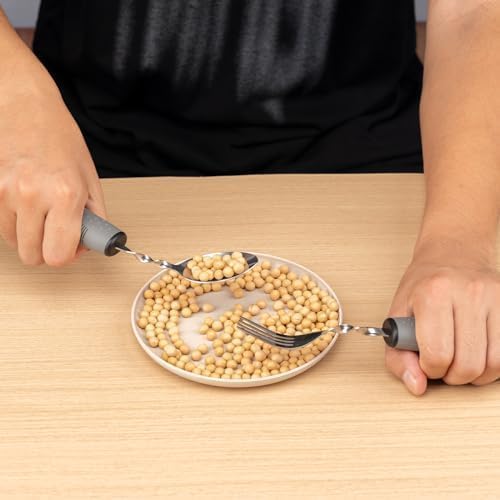 Bendable Adaptive Utensils for Elderly, Disabled People, Parkinson’s, Arthritis, Hand Tremors, Weak Hand Grip & Handicapped, Arthritic Hands-Non Slip Handles(wanqu4,Gray)