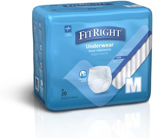FitRight Ultra Unisex Adult Protective Underwear, Medium Size for Waist 28-40 Inches, Heavy Absorbency, Dependable Incontinence Protection, 80 Count (4 Packs of 20)