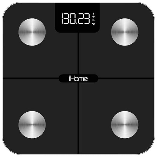 iHome Digital WiFi Smart Scale for Body Weight, Weight Scale, Including BMI, Body Fat, Muscle Mass, Batteries Included (Black Smart WiFi)