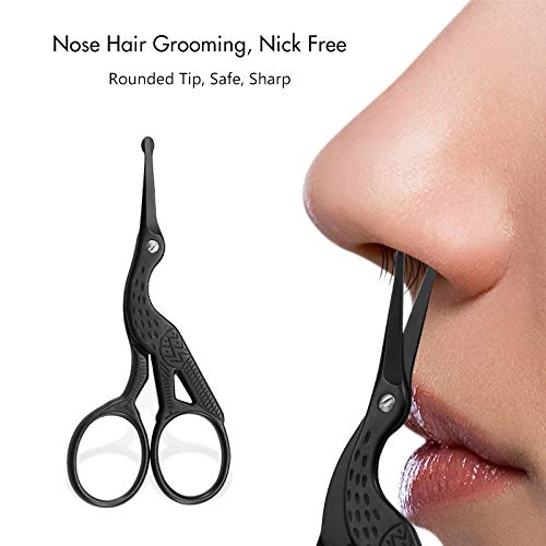 LIVINGO Vintage Stork Nose Hair Scissors Black Titanium Coated | Professional Beauty Grooming Shears, Rounded Tip, Cuticle Pedicure Care, Eyebrow Facial Hair Dry Skin Trimming
