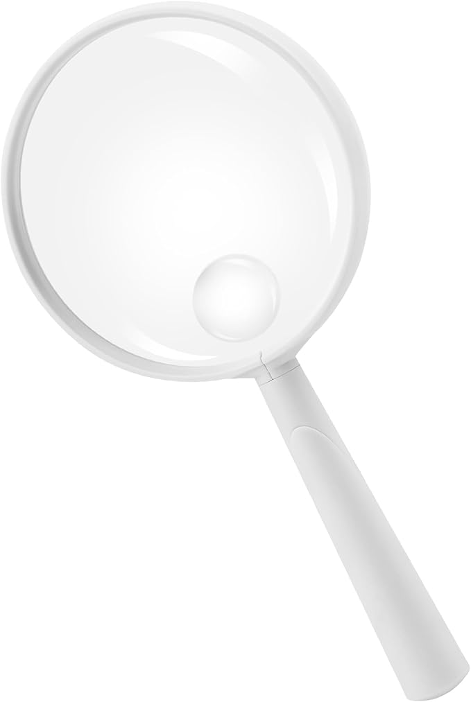 Feosky Handheld Reading Magnifier, 10X Magnifier, 75mm Shatterproof Lens, Adults Close Work Non-Slip Handle for Seniors Reading and Nature Exploration (White)