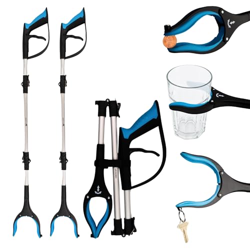 LIFE WORKS Reacher Grabber Tool, 360° Rotating Head, 4.5” Jaw Opening, Ergonomic Handle, Folds for Storage, Aids in Reaching Items High or Low, Surgery Recovery, Hip Replacement (2 Pack)