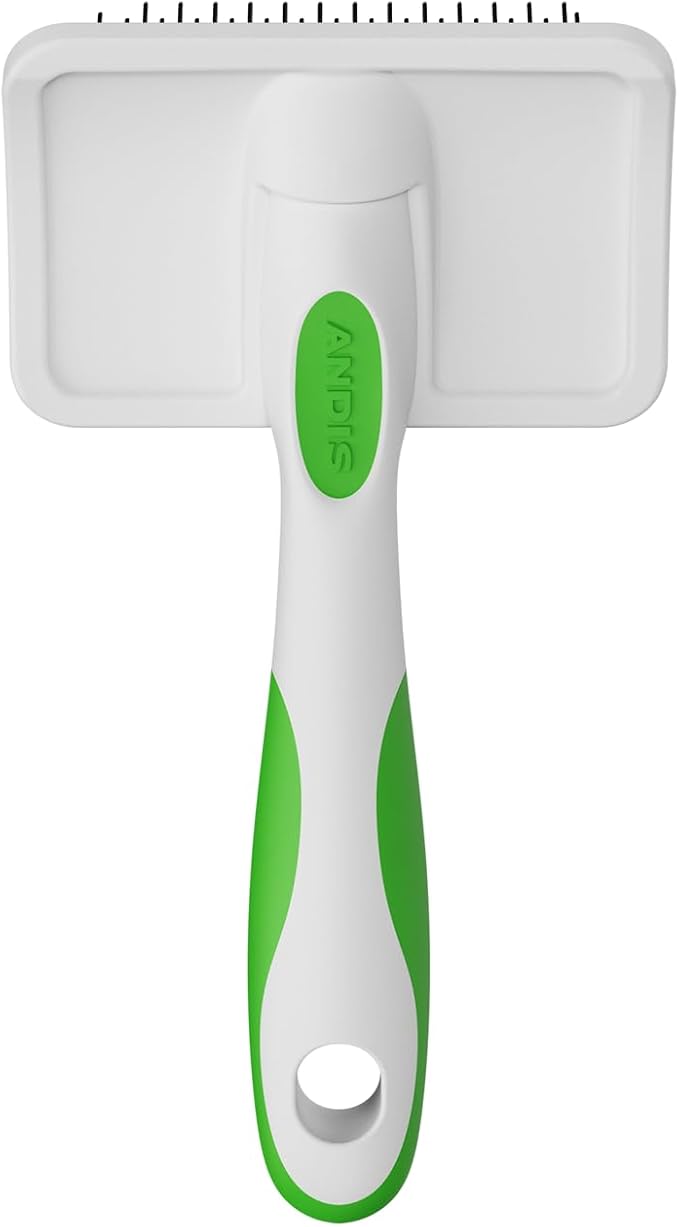 Andis 68565 Stainless-Steel Slicker Brush, Medium, Green | Curved bristles reduce shedding & promote hair growth, pet grooming brush, durable lightweight