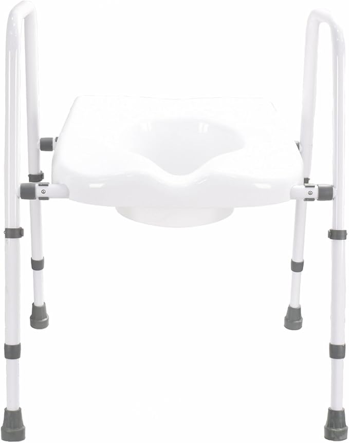 Raised Toilet Seat, Adjustable Height and Width Elevated Toilet Seat with Handles, Commode Chair for Toilet, Extra-Wide Seat, Bedside Commode, White