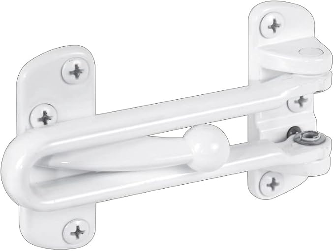 Prime-Line U 9902 Swing Bar Lock for Hinged Swing-In Doors – Secondary Security Lock for Door and Home Security, 3-7/8 in. Bar Length, Diecast Zinc Construction, White Finish (Single Pack)