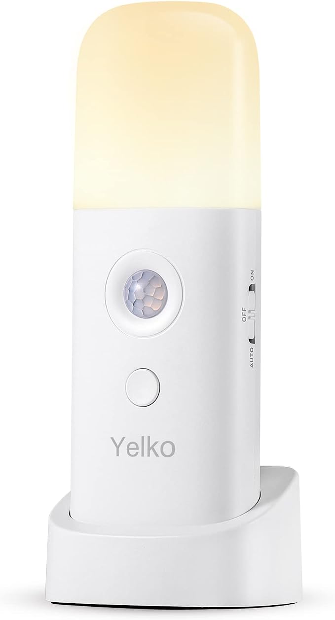 YELKO Rechargeable Night Light, Motion Sensor, Warm White 1Pack | Handheld Portable, Dimmable, 2000mAh Battery Powered, 5-Level Brightness, For Seniors Kids Adults