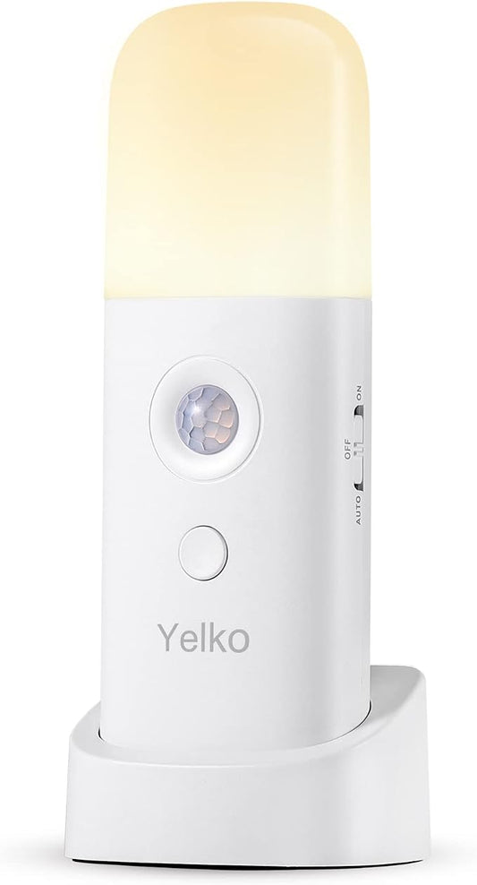 YELKO Rechargeable Night Light, Motion Sensor, Warm White 1Pack | Handheld Portable, Dimmable, 2000mAh Battery Powered, 5-Level Brightness, For Seniors Kids Adults