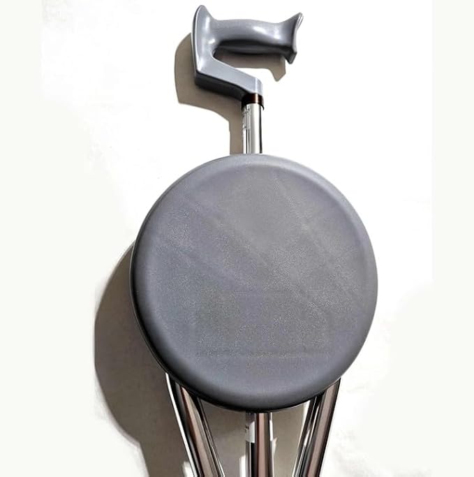 Cane Walking Stick seat Folding Portable Travel Camp Stool Chair Silver 250 Pound