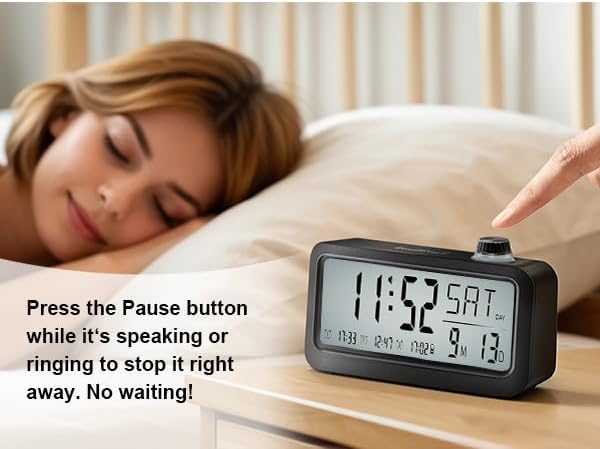 Medication Pill Reminder, Rechargeable Talking Alarm Clock with 3 Custom Voice Recording Alarms, Touch-to-Talk, a Digital Alarm Clocks Gift for Mom/Dad/Seniors/Elderly(Black)