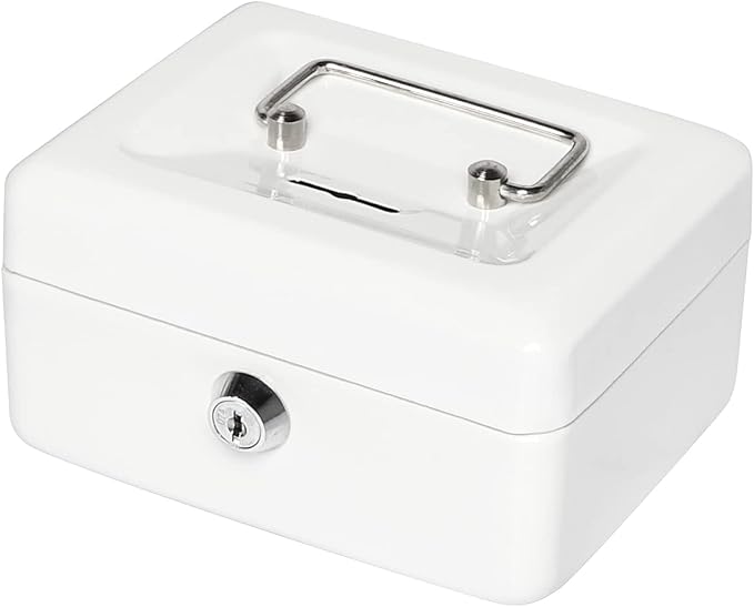 Jssmst Small Lock Cash Box, Locking Money Box for Kids with Slot on Top, White Lock Box, 5.91 x 4.72 x 2.95 inches, CB003-W