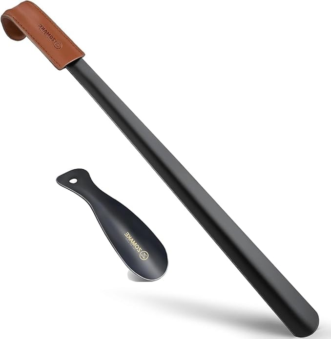 ZOMAKE Long Shoe Horn for Seniors Men,Metal Shoehorn Long handle for Boots, 22.8'' Shoe Spoon Helper