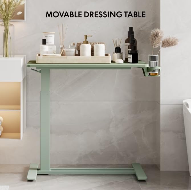 FLEXISPOT H7 28" Pneumatic Height-Adjustable Overbed Table with Wheels | C-shaped bedside table TV Tray,Medical End Side Table,Laptop desk for sofa and home office use,27.6"W x 15.7"D,Mint Green