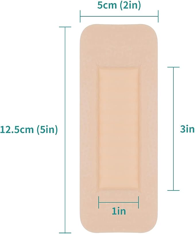 Dimora Foam Wound Dressing 2"x5" Waterproof Silicone Bandages with Adhesive Border, Super Absorbent Breathable Wound Care Products for Sensitive Skin Pack of 5
