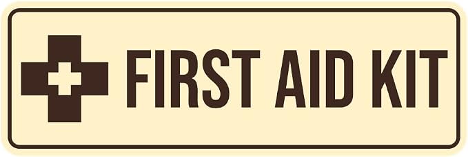 Standard First Aid Kit Sign (Ivory/Dark Brown) - Small (10 Pack)