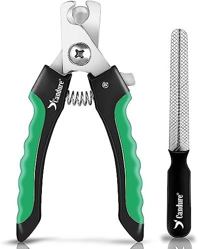 Candure Dog Nail Clippers Professional Pet Nail Clipper Suitable for Cats, Rabbits and Guinea Pigs - Safety Lock/Protective Guard to Avoid Over Cutting (Green, Medium to Small) | Includes Nail File, Small to Large Breeds, Avoids Over-Cutting, Professio...