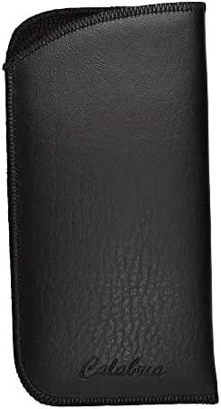 Calabria Slim Faux Leather Eyeglass Case Soft Slip-In Design [Black with Clip - 1 Pack] | Compact Protective Pouch | Soft Case for Glasses | Lightweight Sunglass Storage