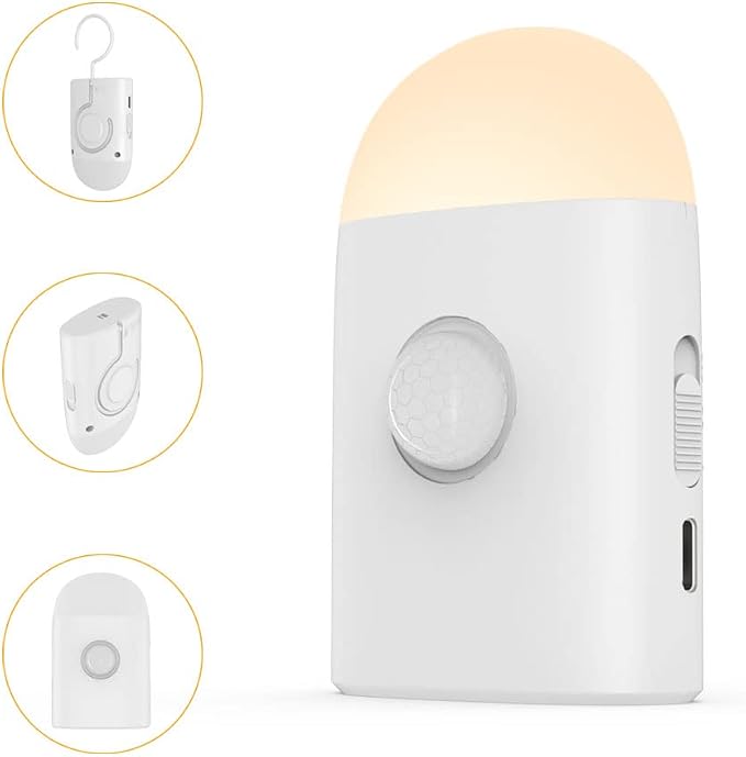 Motion Sensor LED Night Light,Warm White Dimmable Rechargeable Stick & Hook | 2 modes: motion sensor & steady light,3 dimmable levels,ideal for hallway,stairs,bedroom,bathroom,cabinet,camping