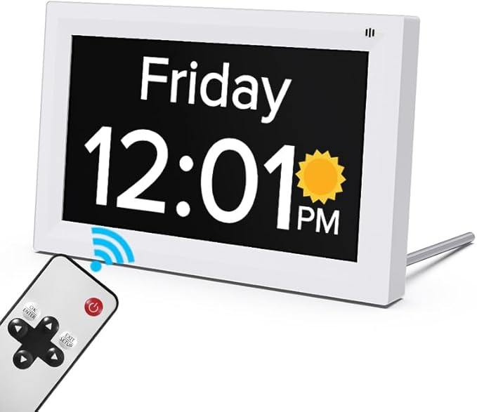 Digital Calendar Alarm Clock - Dementia Clocks for Seniors, Non-Abbreviated Memory Loss Clock with Date and Time for Elderly