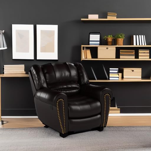 Leather Recliner Chair, Classic and Traditional Manual Recliner Chair with Comfortable Arms and Back Single Sofa for Living Room, Brown