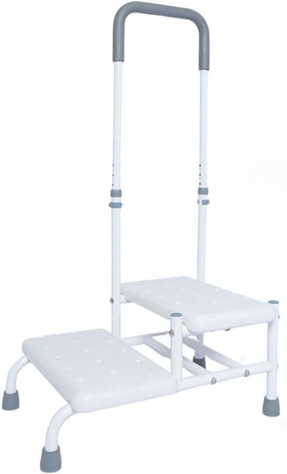 Heavy Duty 2 Step Stool with Adjustable Handrail - 5 Kinds of Height Adjustable, for Seniors Elderly, Adults and Others who Need Extra Help, Can Withstand 400 Pounds