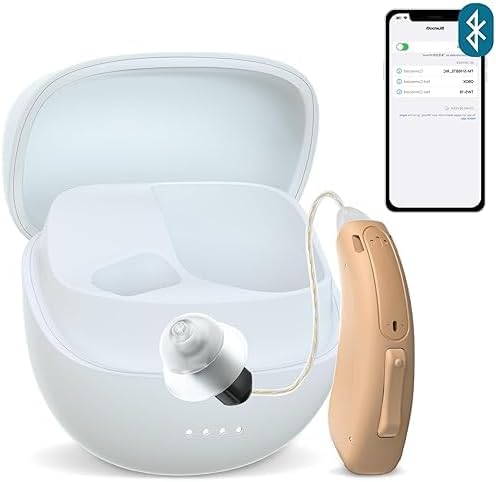 RIC Single Hearing Aid for Seniors,CUSTOM FIT Digital Over-The-Counter Rechargeable Tinnitus Masking Premium Hearing Aid Solution for Adults,Bluetooth Call Enabled,Auto-On, 1pc Right Side