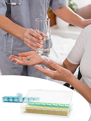 Large Monthly Pill Organizer 28 Day Case Organizerd Extra Large Compartments 4 Week Dust-Proof Pill Case Medication Reminder Portable Travel Container (Orange-Cyanblue-Green-Blue)