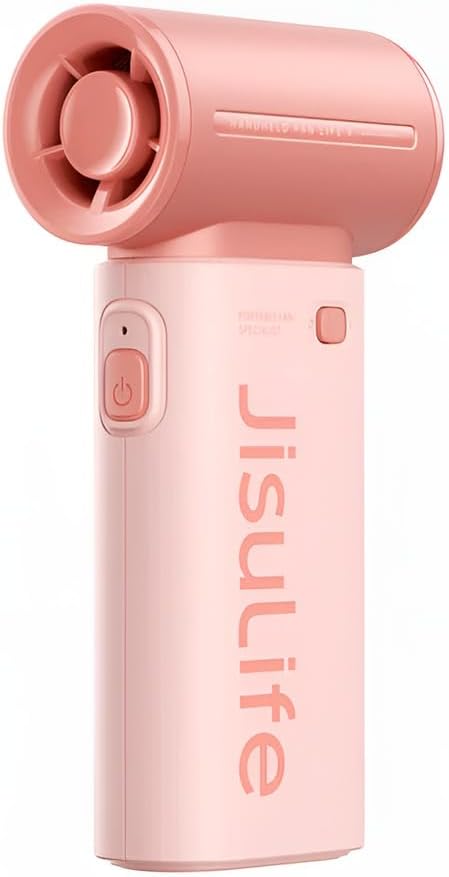 JISULIFE Portable Handheld Fan Life9, Turbo Airflow, Up to 12H Runtime | 5 Speeds, 3600mAh, Mini Pocket Design, Personal Fan for Travel, Concerts, Makeup, Trendy Gifts for Women Men -Pink