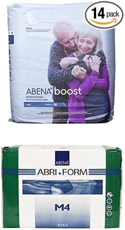 Bundle of Abena Boost Fluff Incontinence Pads - No Barrier/Flow-Through, Extra Large, 20 Count + Abena Abri-Form Comfort Plastic-Backed Briefs, Level 4, Medium, 14 Count