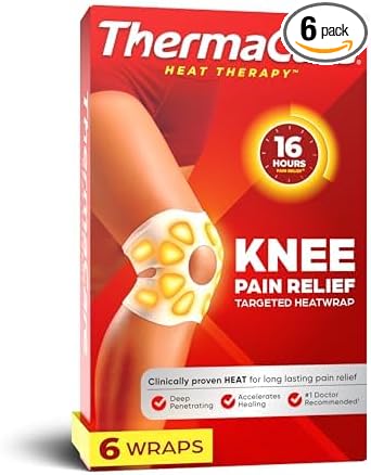 ThermaCare Knee Heat Wraps for Knee Pain Relief - Heating Pads with 8-Hour Heat Therapy - Flexible Heat Wraps for Joint & Muscle Pain, Secure Fit for Daily Comfort & Support for Wear - 6 Count