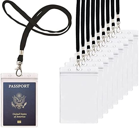 Extra Large Passport Holders with Lanyards- Water and Tear Resistant Badge Holders Suitable for Travel Used (10Pack Black Lanyards)