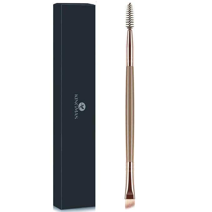 KINGMAS Eyebrow Brush Spoolie Dual Angled Eye Brow Brush Eyelash Comb | Eyebrow Tool for Lining and Shaping Brows or Lashes (Dark Brown)