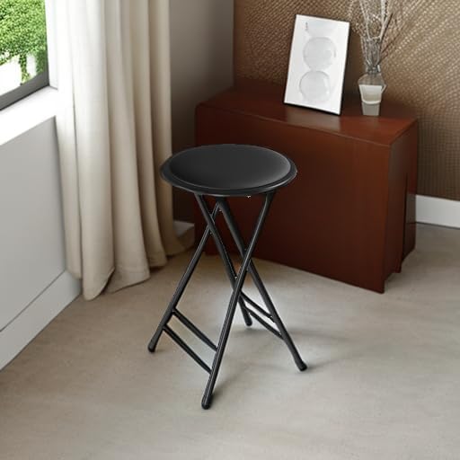 Lavish Home Folding Stool with Padded Backless Seat, Black, 24 Inch | Counter Height Bar Stools with 225lb Capacity, Portable Indoor & Outdoor, Extra Seat for Kitchen, Rec Room or Camping