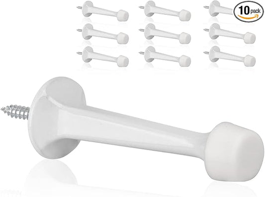 10 Pack Solid Rigid Door Stops - Heavy Duty Door Stoppers Wall Protector with Soft Rubber Tips, White