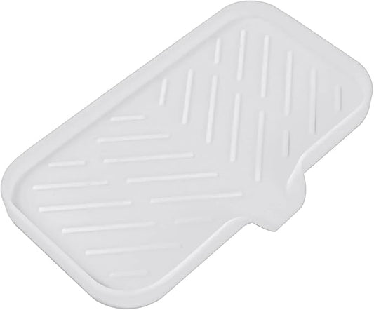 Silicone Bathroom Soap Dishes with Drain Spout-Bathroom and Kitchen Sink Organizer,Sponge Holder,Dish Soap Tray,Perfect for Dispenser,Scrubber,Bottle,Cup on Sink or Counter-White 9.6"×5.3"
