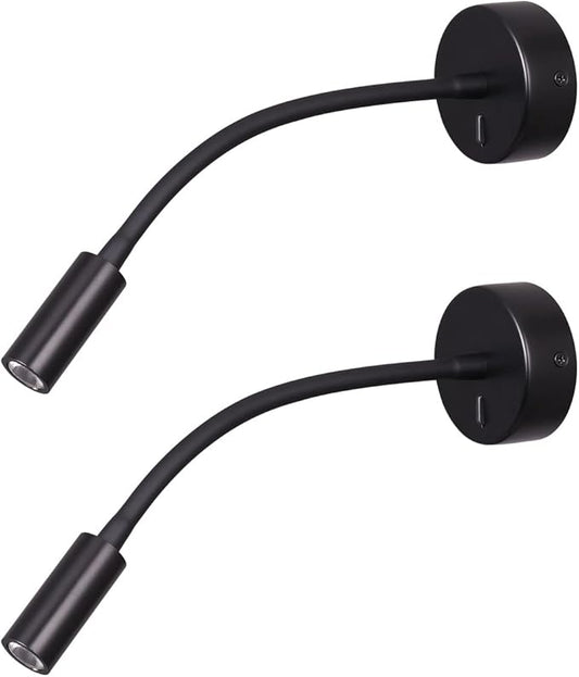 Wall Mounted Reading Lamp LED 3W Warm White 3000K Hardwired for Reading Matt Black(Black Hard-Wired 2PCS)