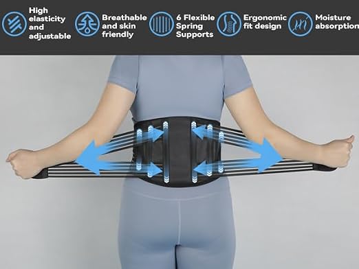 Back Brace for Lower Back Pain Relief,Back Support Belt for Men & Women | 6 Stainless Steel Spring Lumbar Support Belt For Herniated Disc and Sciatica，Four 2-in-1 elastic bands on the back Back Belt