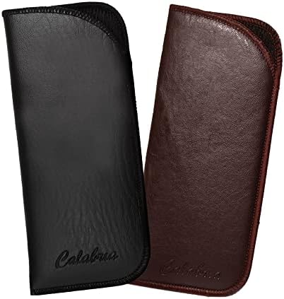 Calabria Half Slip-in Soft Eyeglass Case PU Leather Felt Black Men Women Vertical Flat Eye Glasses Pouch Sunglasses Holder