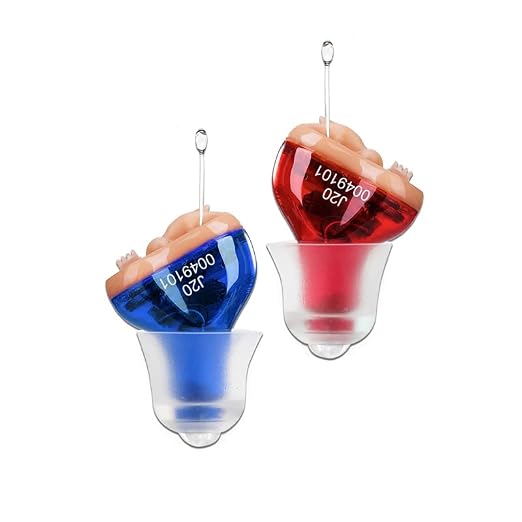 Hearing Aid for Seniors Adults Noise-Cancelling Hearing Amplifier Invisible | Sound Amplifier Digital Hearing Aid Cleaning Tools Included (a pair red blue)